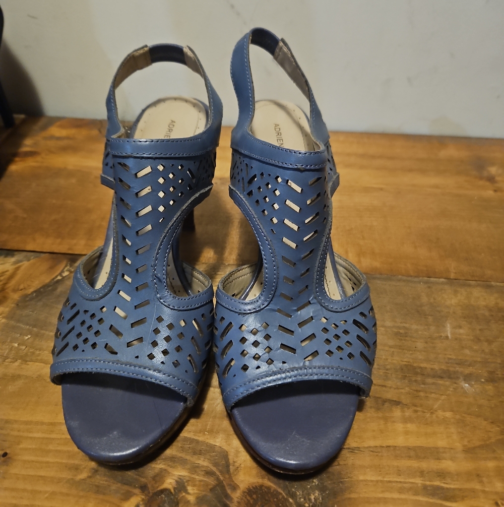 Adrienne Vittadini Navy Laser-Cut Slingback Heels